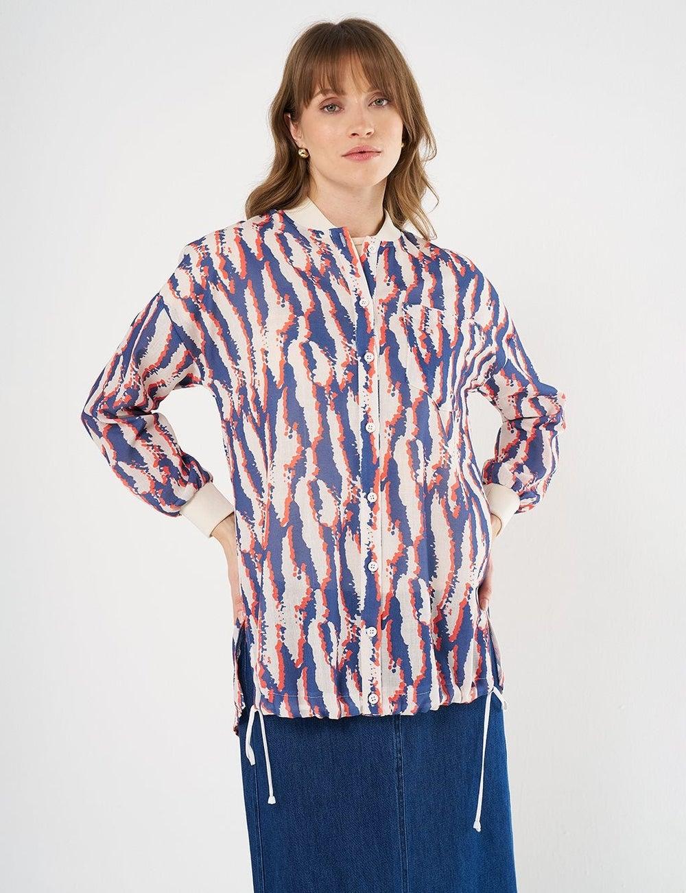 Navy Printed College Collar Tunic - Image 1