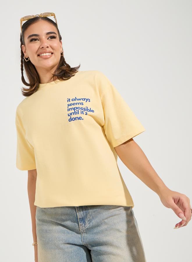 Oversized Slogan Print T-Shirt with Dropped Shoulder - Image 1