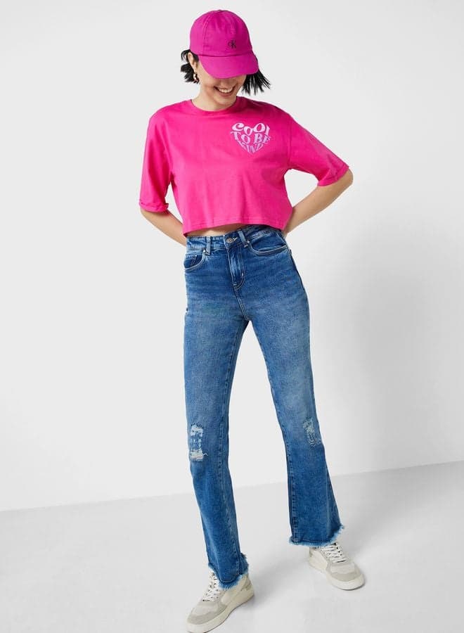 High Waist Distressed Jeans with Ripped Details - Image 1