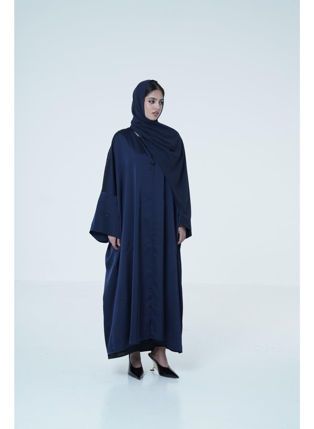 Women’s Satin Blend Front-Open Abaya Set with Embroidered Sheila - Image 1