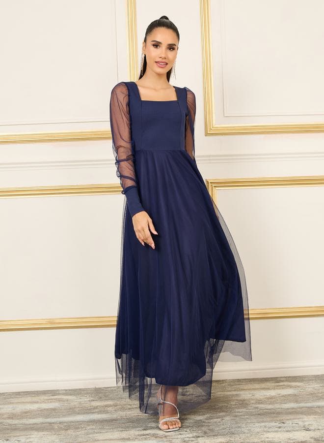 Sheer Sleeve A-Line Maxi Dress - Image 1