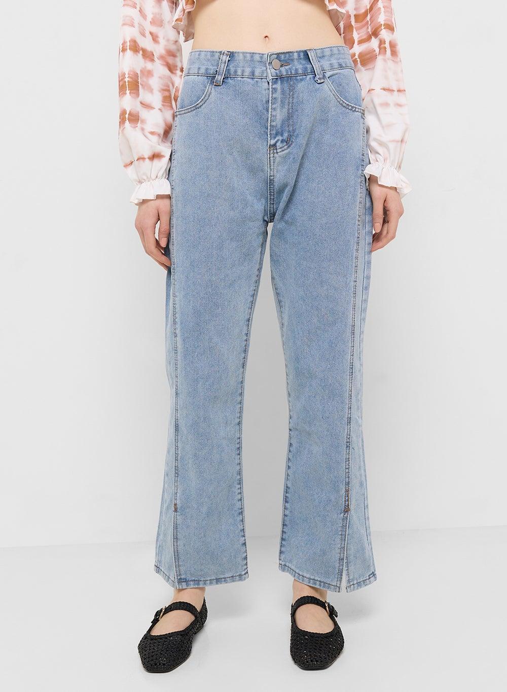 Boyfriend Fit Jeans With Side Slit - Image 1