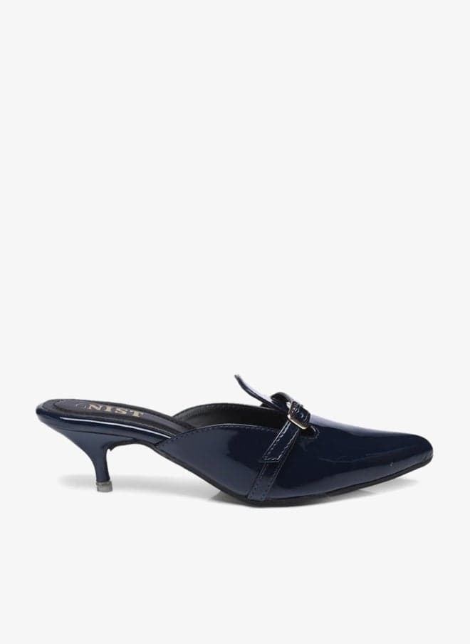 Buckle Detail Pointed Toe Kitten Heel Mules - Image 1