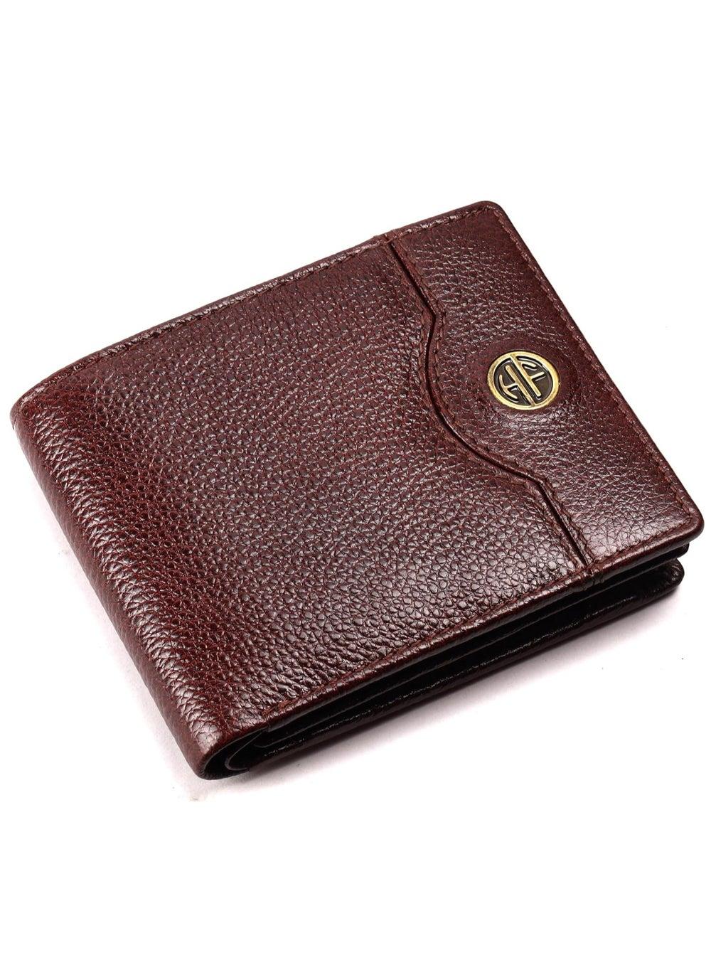 Brown RFID Leather Bi-Fold Wallet with Coin Pocket XRPB - Image 1