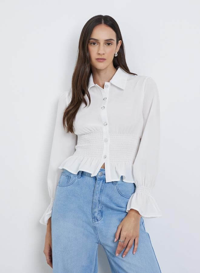 Styli Women Shirred Waist Detail White Shirt - Image 1