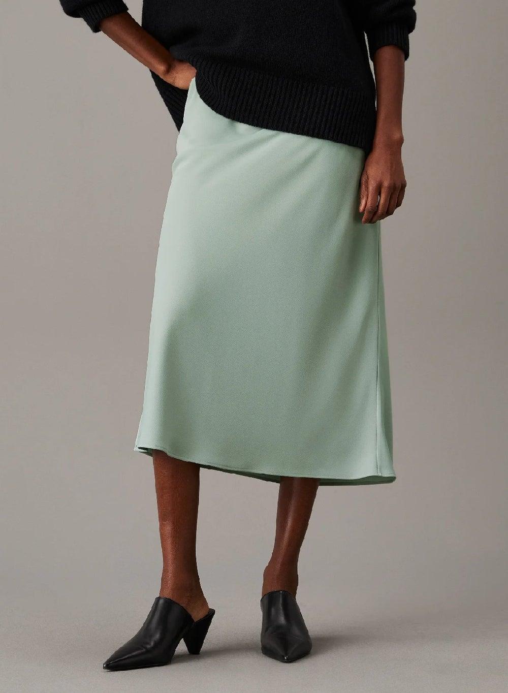 Slim Crepe Midi Skirt with Logo Waistband - Image 1