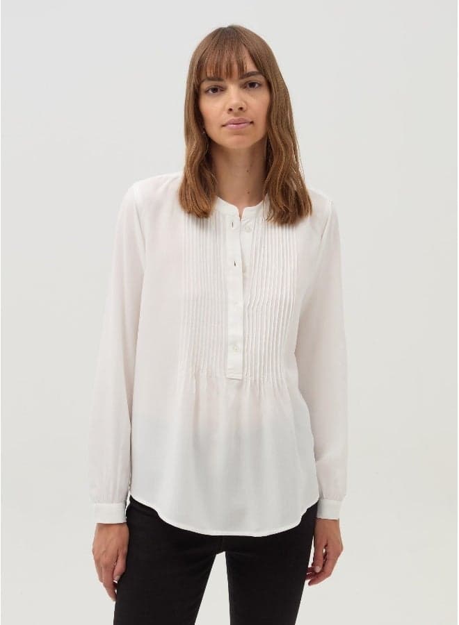 Pleated Front Shirt with Mandarin Collar - Image 1