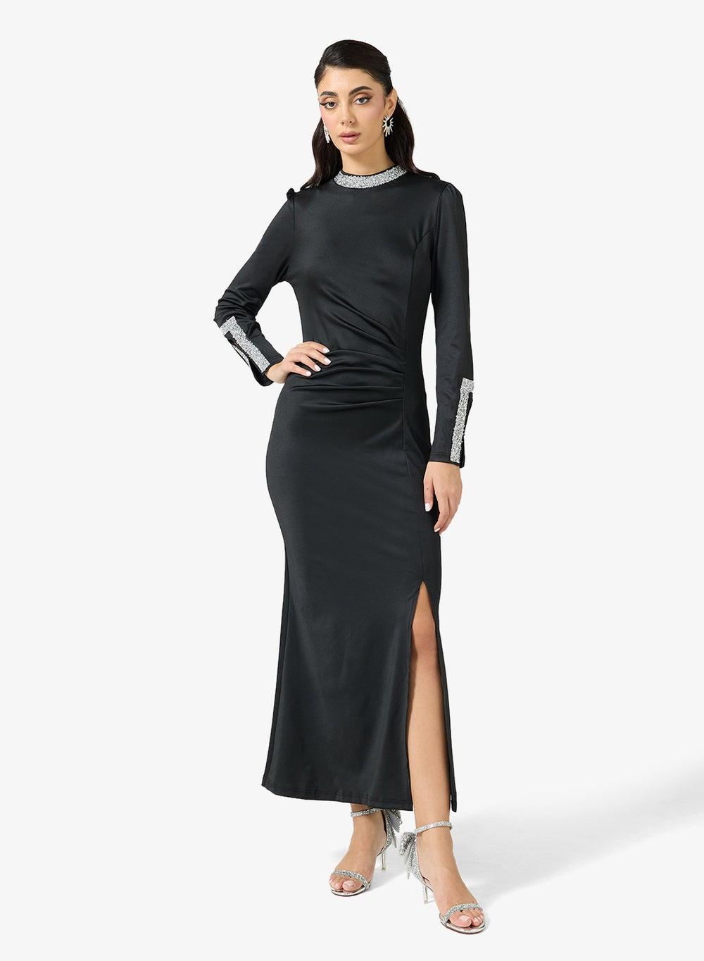 Velour Shift Dress With Embellished Neck - Image 1