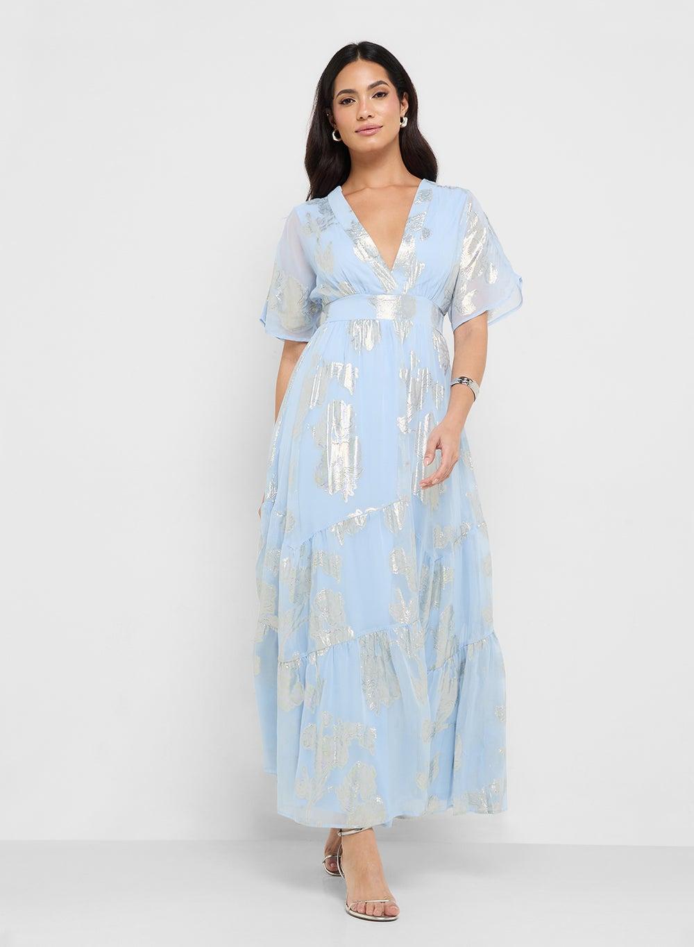 Foil Print Fit & Flare Maxi Dress - Image 1