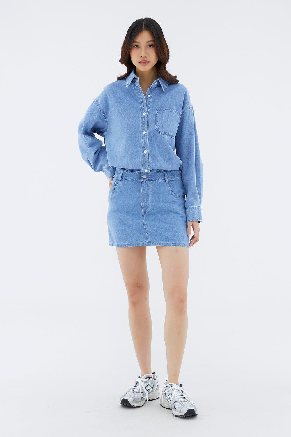 Dawne Mid-Rise Light Blue Denim Mini Skirt - Image 1
