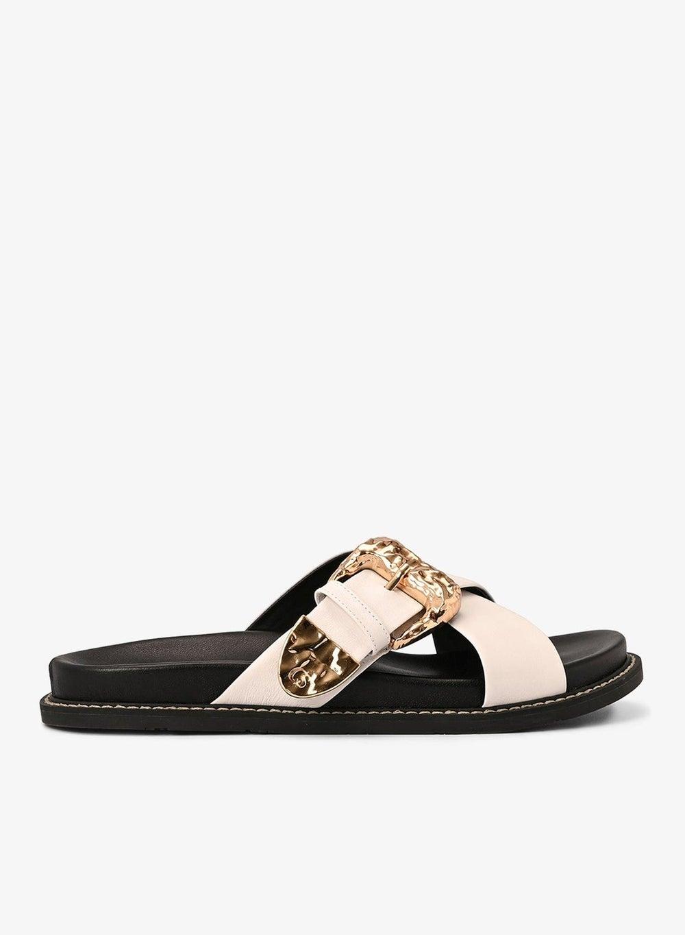 Papete White Bianco Crossed Strap Flat Sandals - Image 1