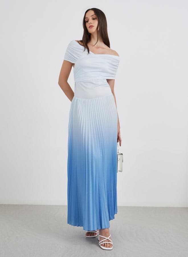 Blue Ombre Pleated Maxi Dress - Image 1