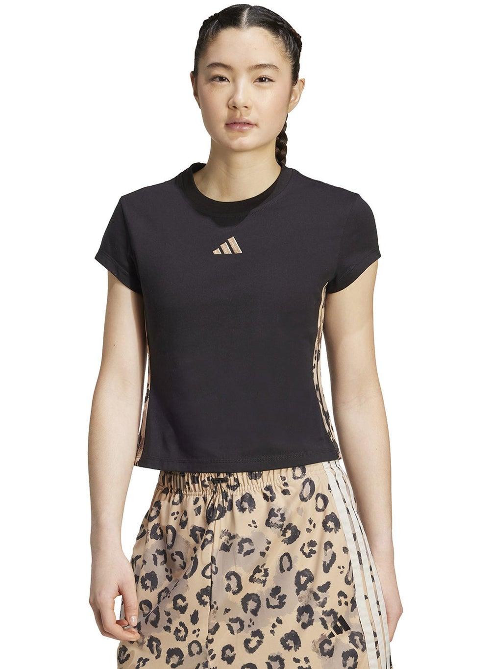 Animal Print 3-Stripes Slim-Fit Women’s T-Shirt - Image 1