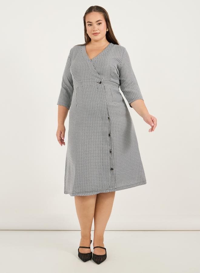Houndstooth Button Midi Dress - Image 1
