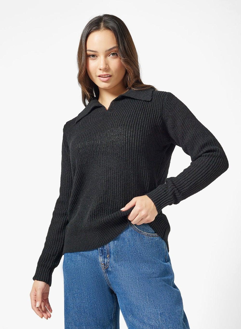 Polo Neck Fitted Ribbed Sweater - Image 1