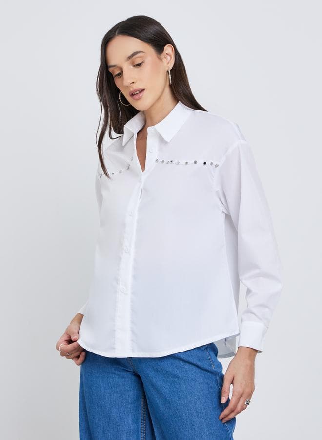 Styli Solid Buttoned Spread Collar Shirt - Image 1