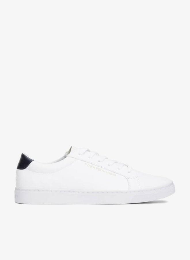Metallic Back Lace-Up Leather Sneakers - Image 1