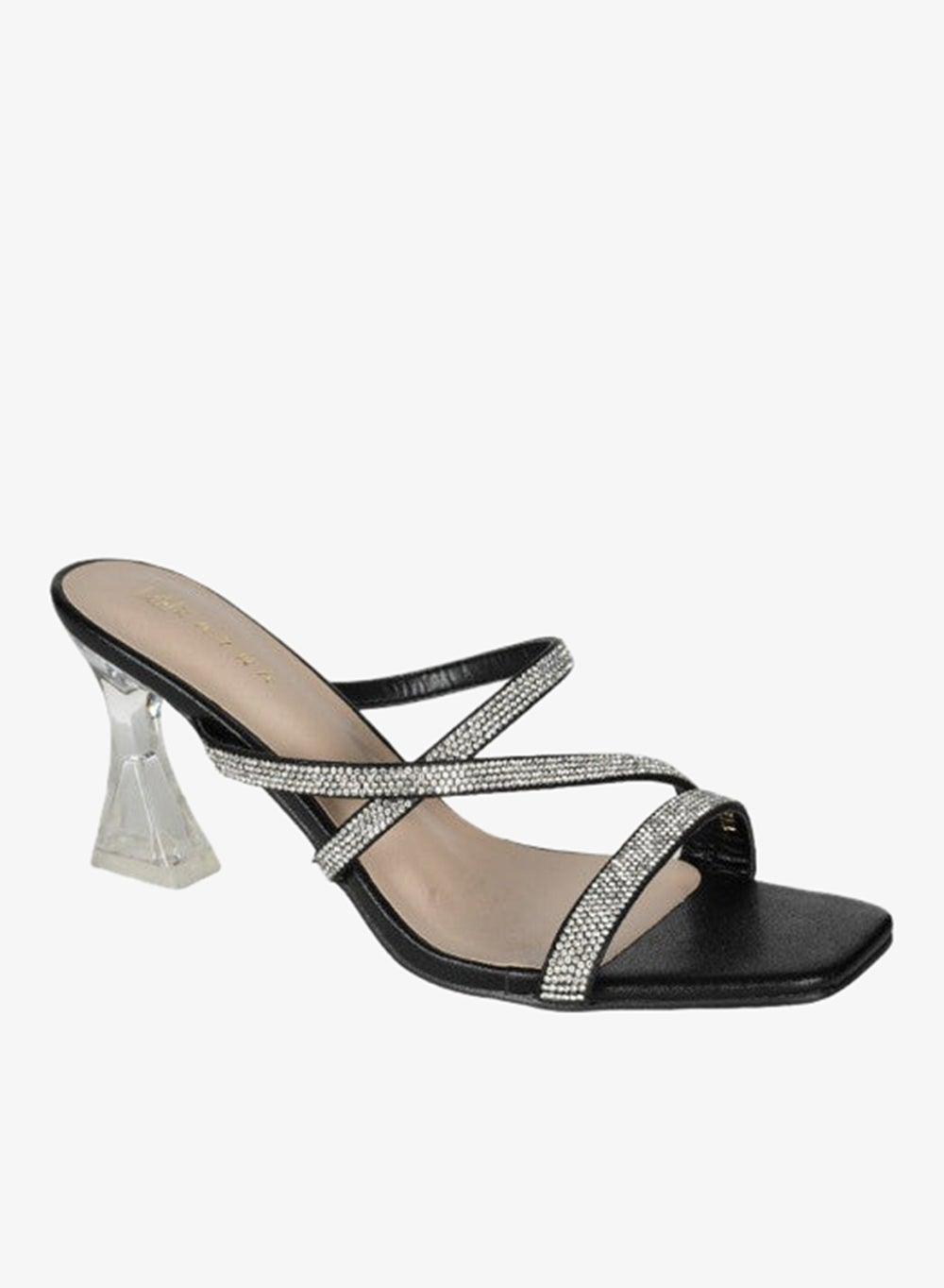 221-103 Zayna Ladies Black Mid Heel Slip-On Sandals - Image 1