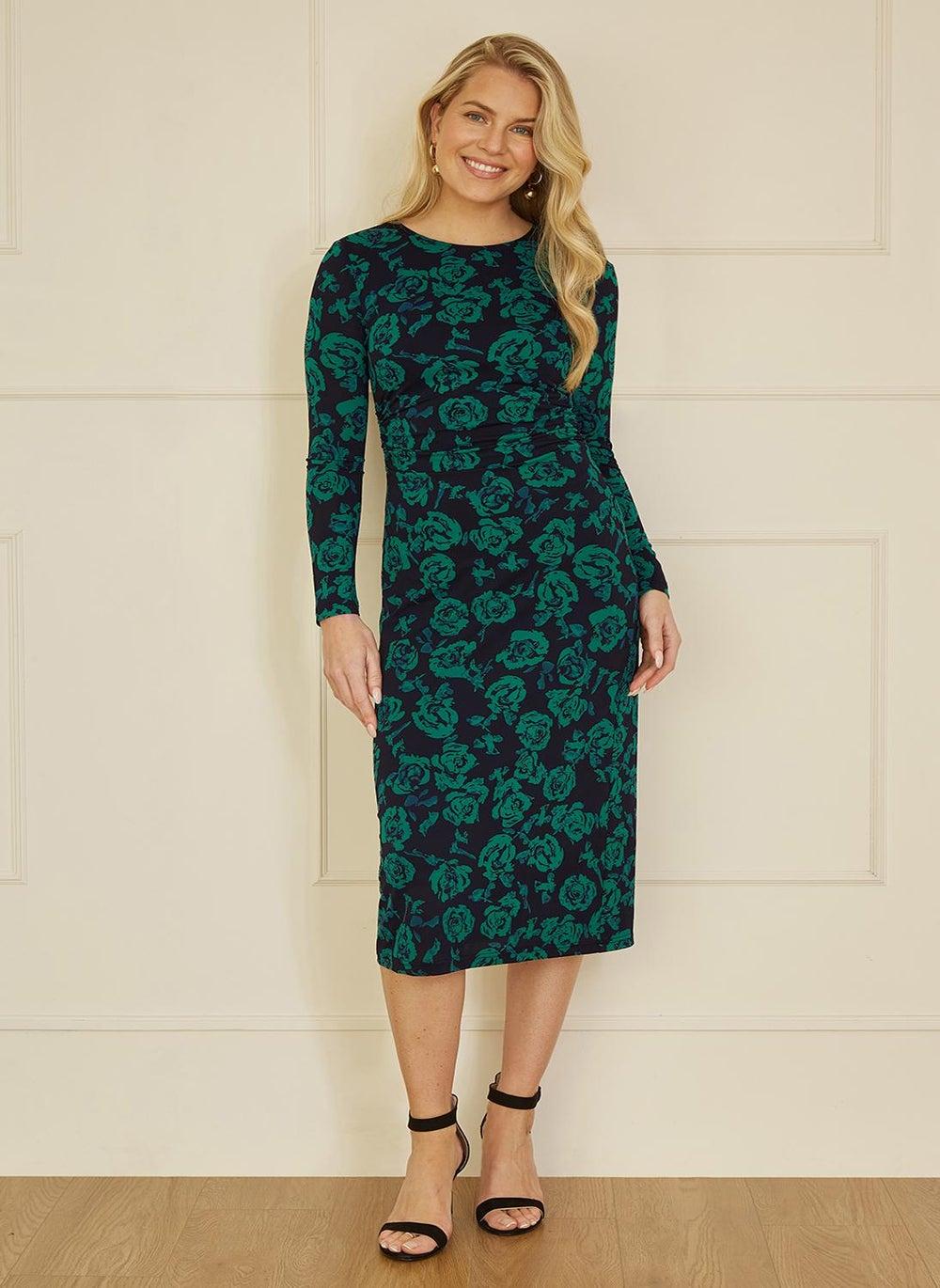Floral Print Midi Dress with Long Sleeves - Image 1