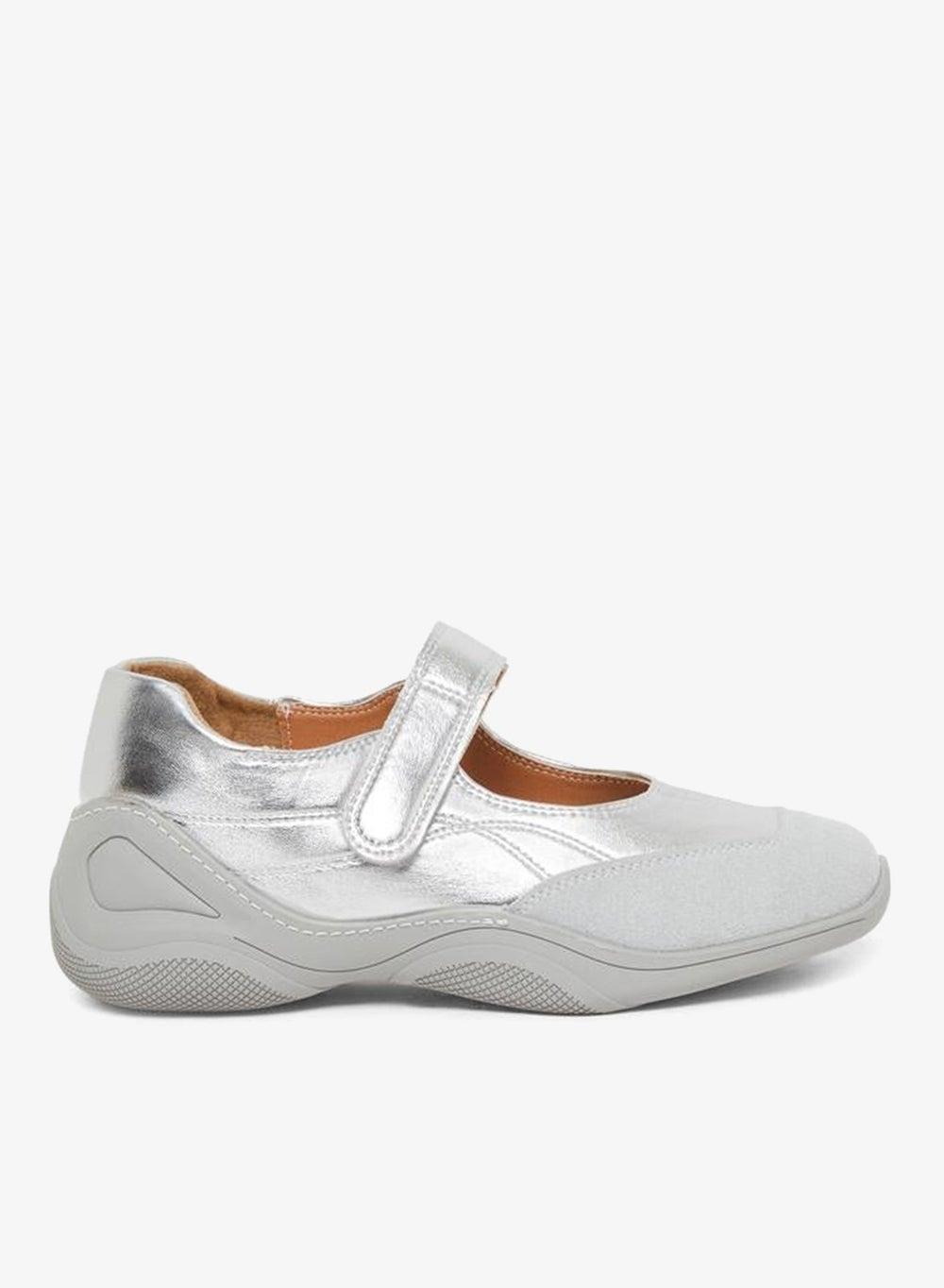 Women Silver Square Toe Casual Lace-Up Flats - Image 1