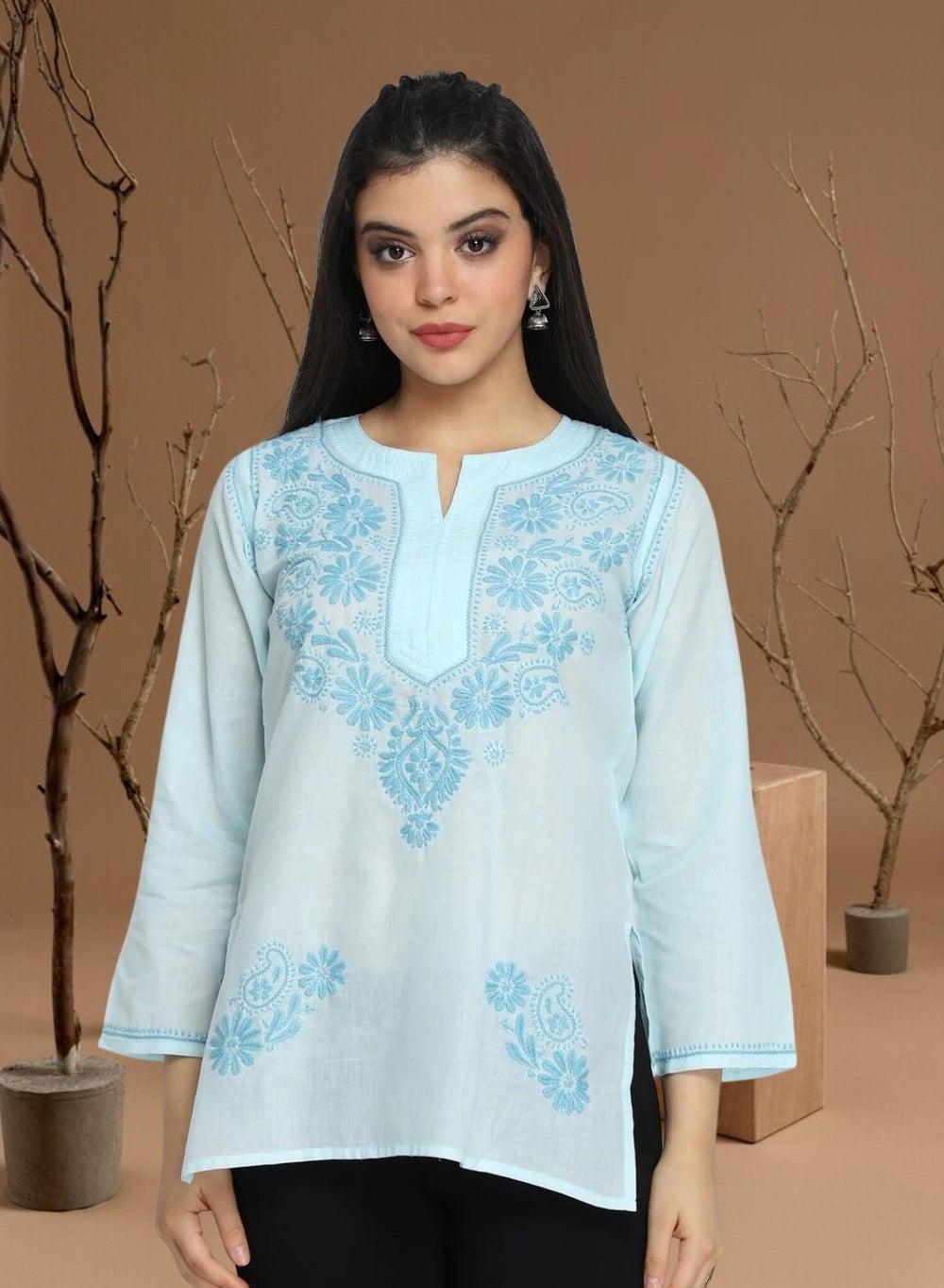 Hand Embroidered Chikankari Cotton Kurti AL3405 - Image 1