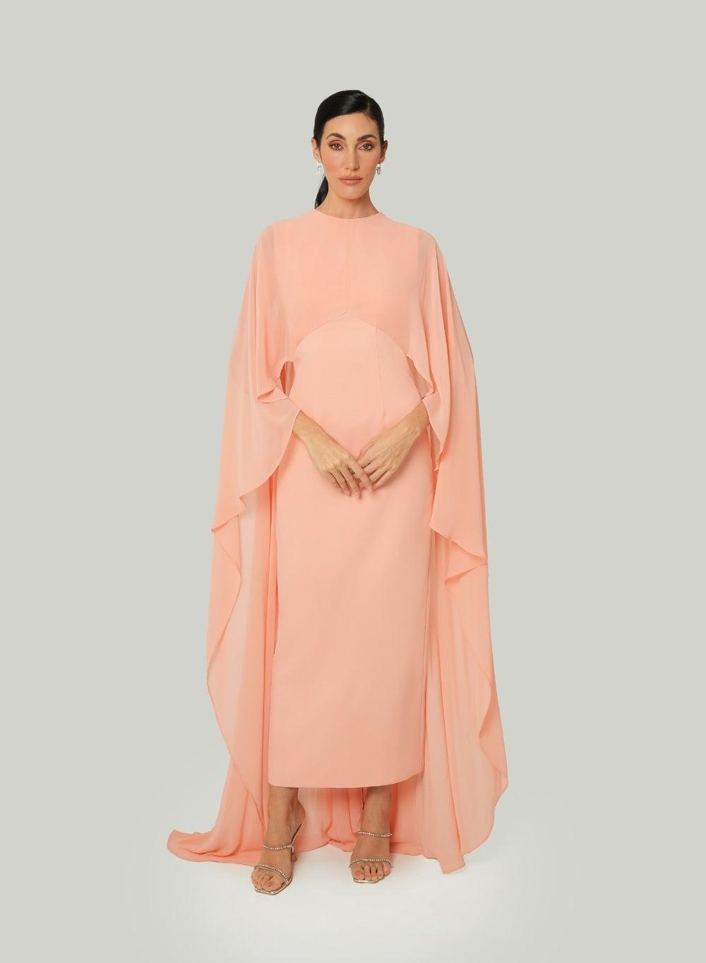 Savanah Peach Chiffon Crepe Dress - Image 1