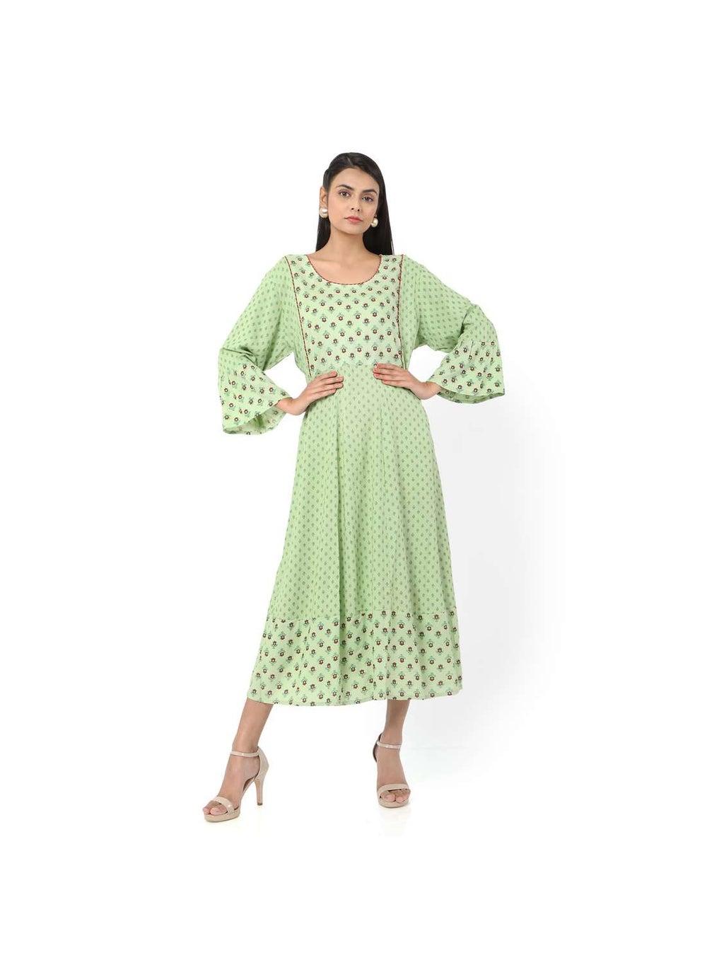 Dot Printed Viscose Jalabiya with Long Frill Sleeves - Image 1