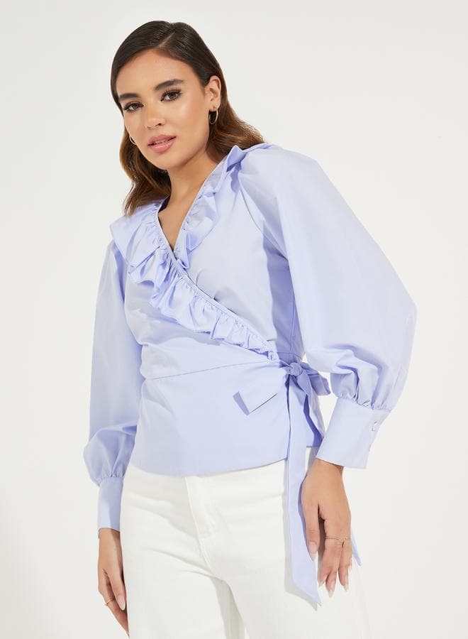 Styli Ruffled Wrap Top with Tie-Up Detail - Image 1