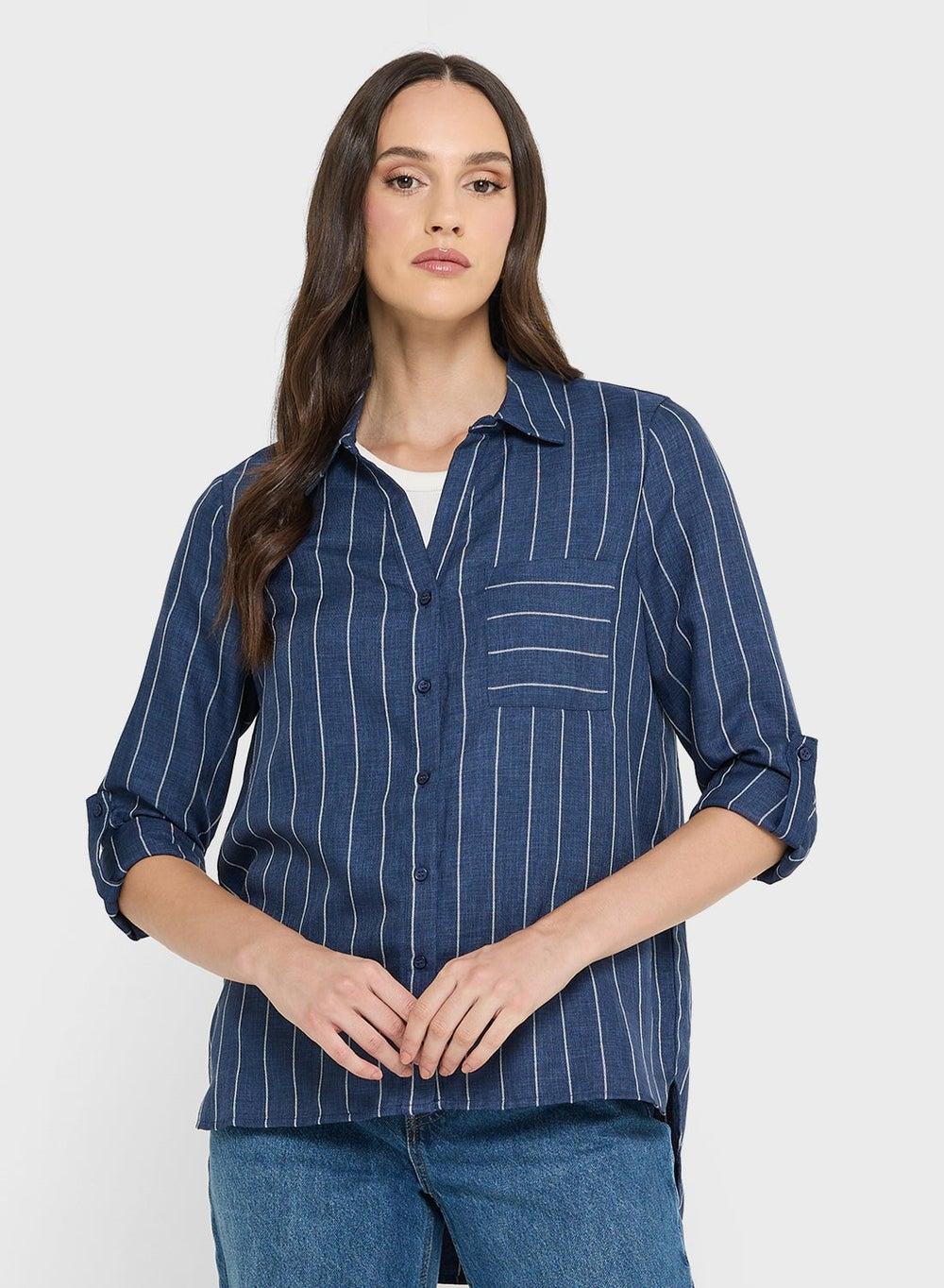 ODETTE Long Sleeve V-Neck Button Down Shirt - Image 1