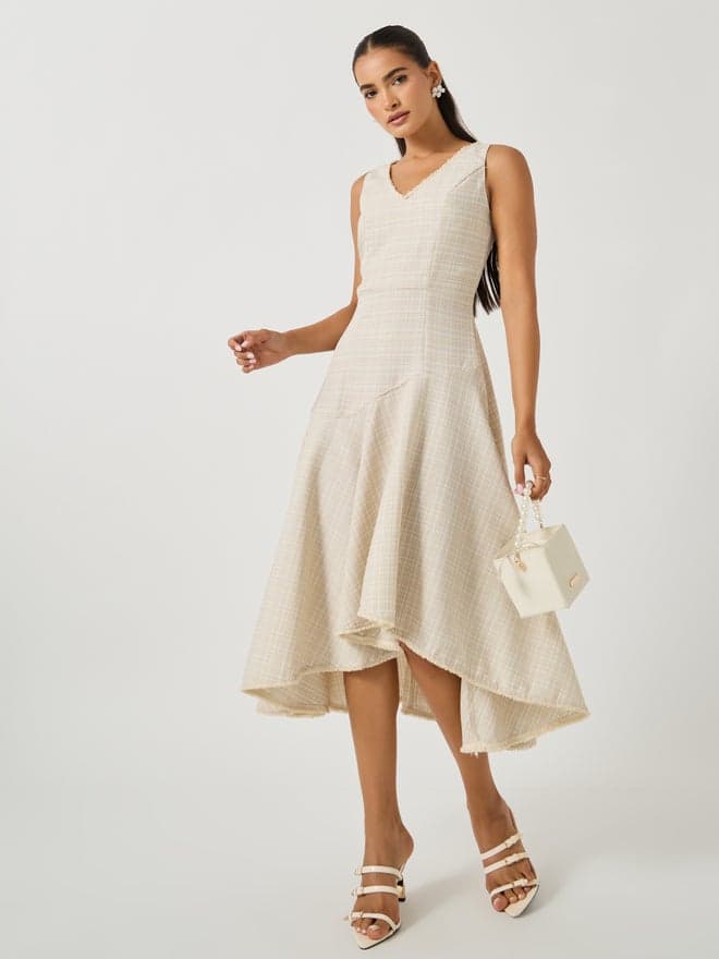 Tweed Asymmetric Midi Dress - Image 1