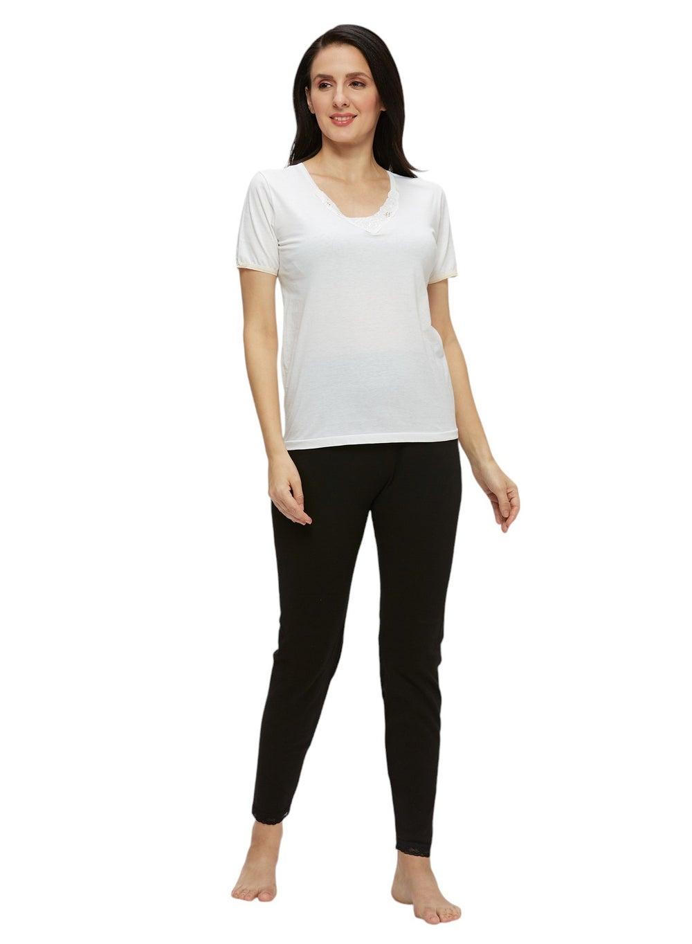 Women's White Cotton V-Neck Undershirt - Image 1
