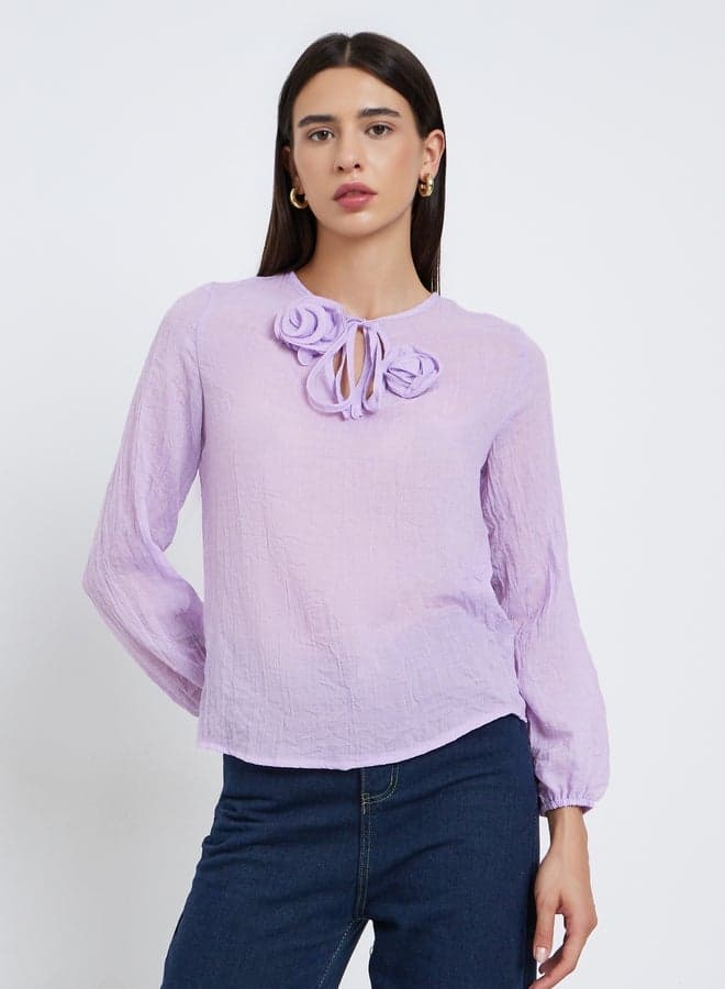 Take Two Lilac Long Sleeve Shirt with Floral Detail - Image 1