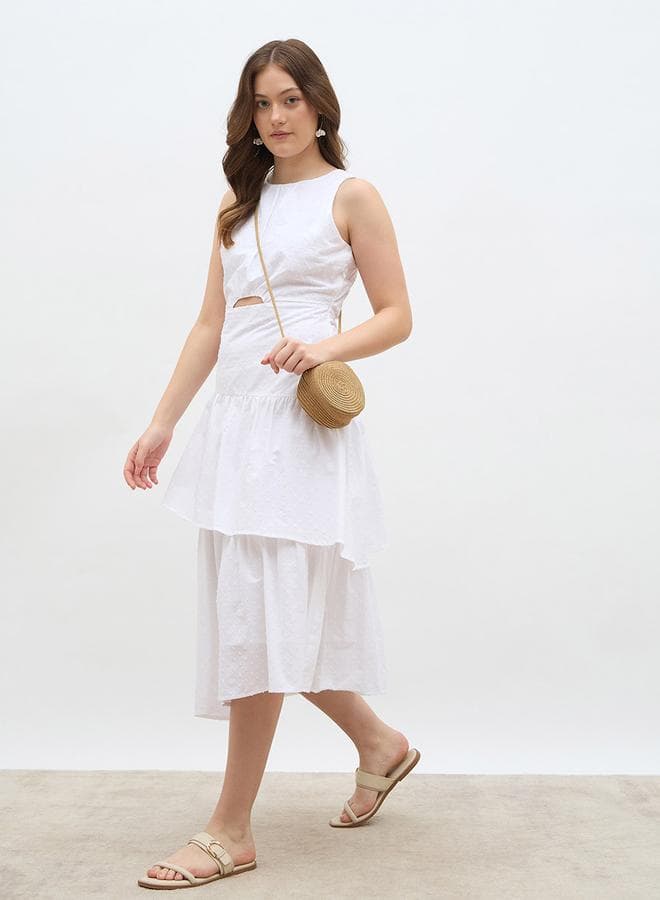 Solid Sleeveless Layered Midi Dress - Image 1
