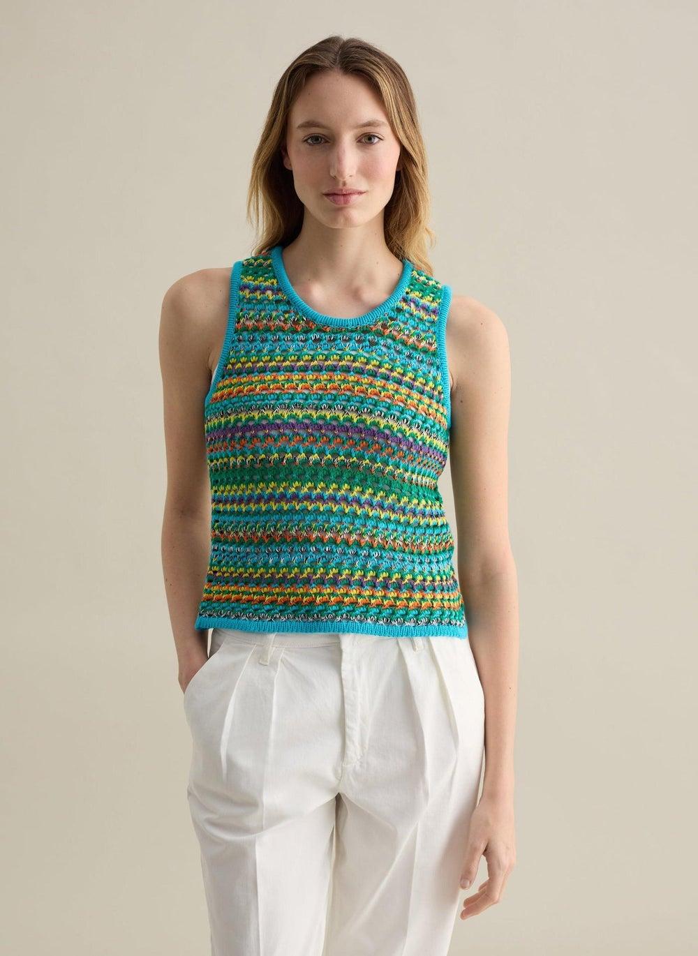 Multicoloured Crochet Cotton Tank Top - Image 1