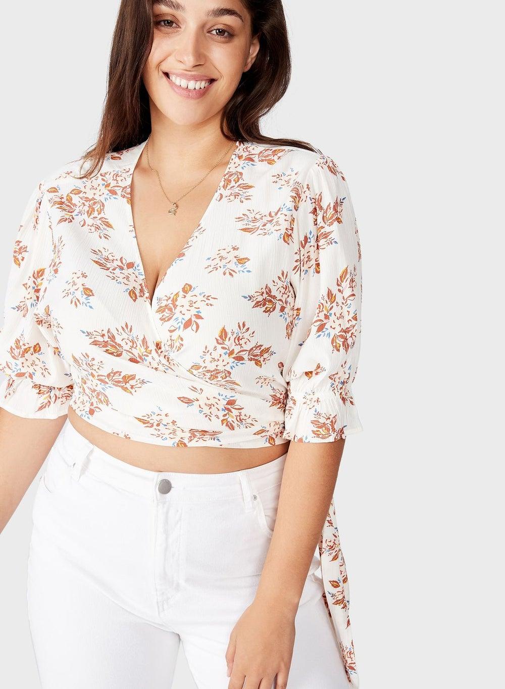 Tie Waist Wrap Floral Crop Top - Image 1