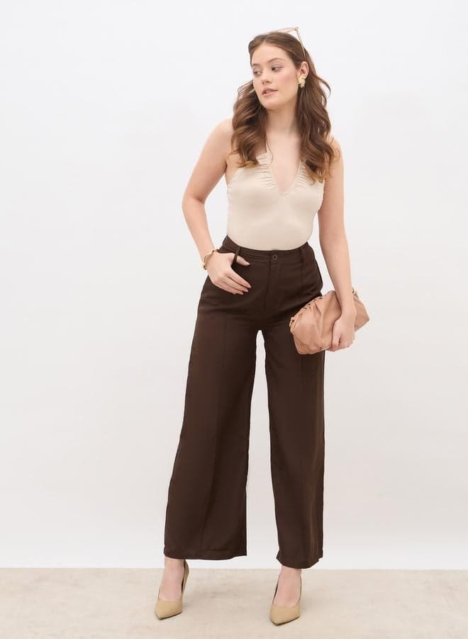 Solid Tailored Wide Leg Pants with Pintuck Detail - Image 1