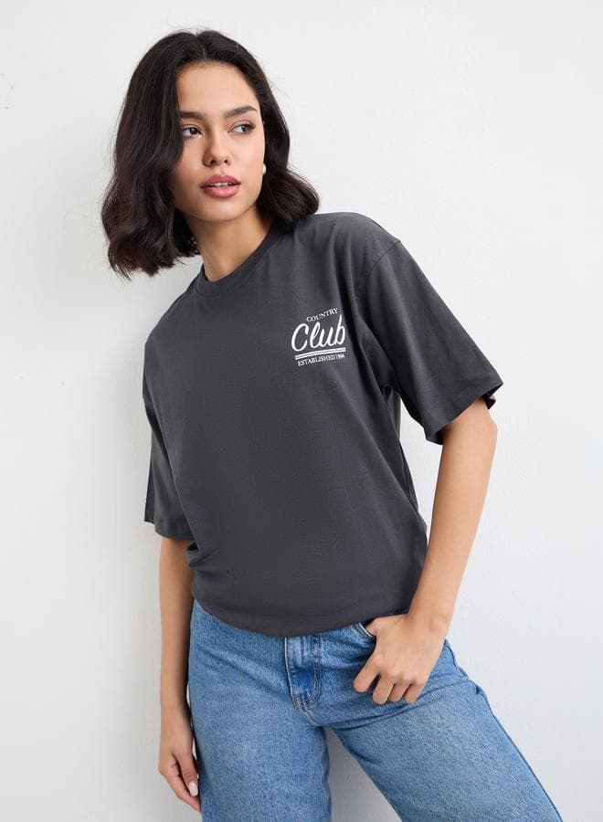 Styli Slogan Print Oversized T-Shirt - Image 1