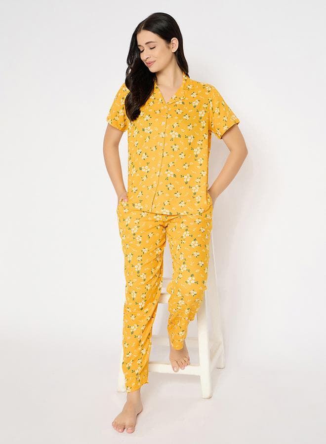 Clovia Floral Print Short Sleeve Shirt Pyjama Set - Image 1
