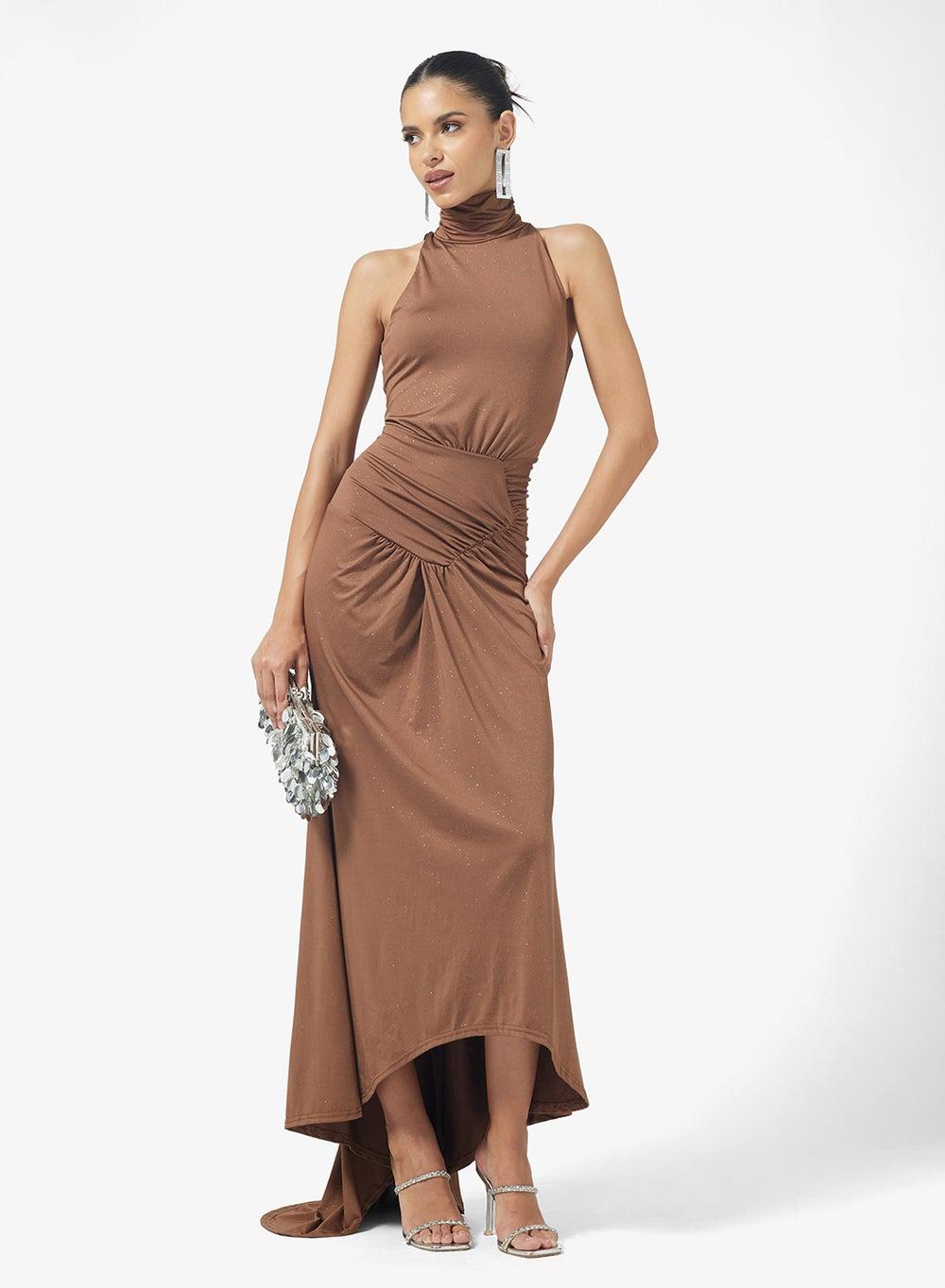 Halter Neck Drop Waist Bodycon Maxi Dress - Image 1