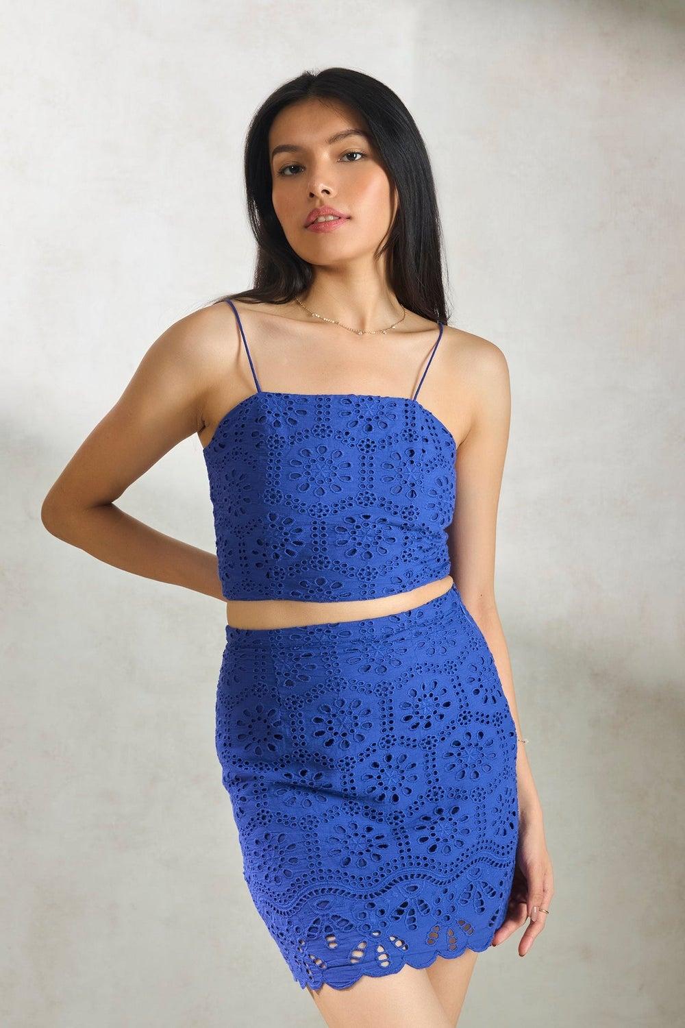 Purple Cotton Schiffli Vacation Strap Crop Top - Image 1