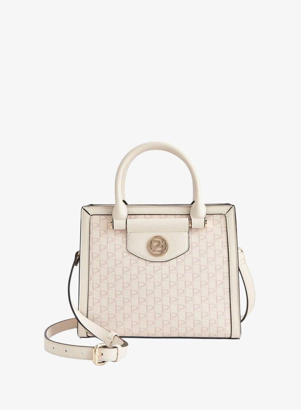 Monogram Print Tote Bag with Zip Closure - Image 1