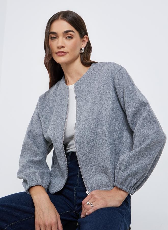 Styli Women Grey Boxy Fit Bomber Jacket - Image 1