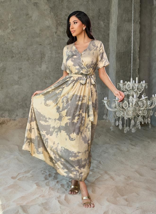Styli Marble Print A-Line Wrap Maxi Dress - Image 1