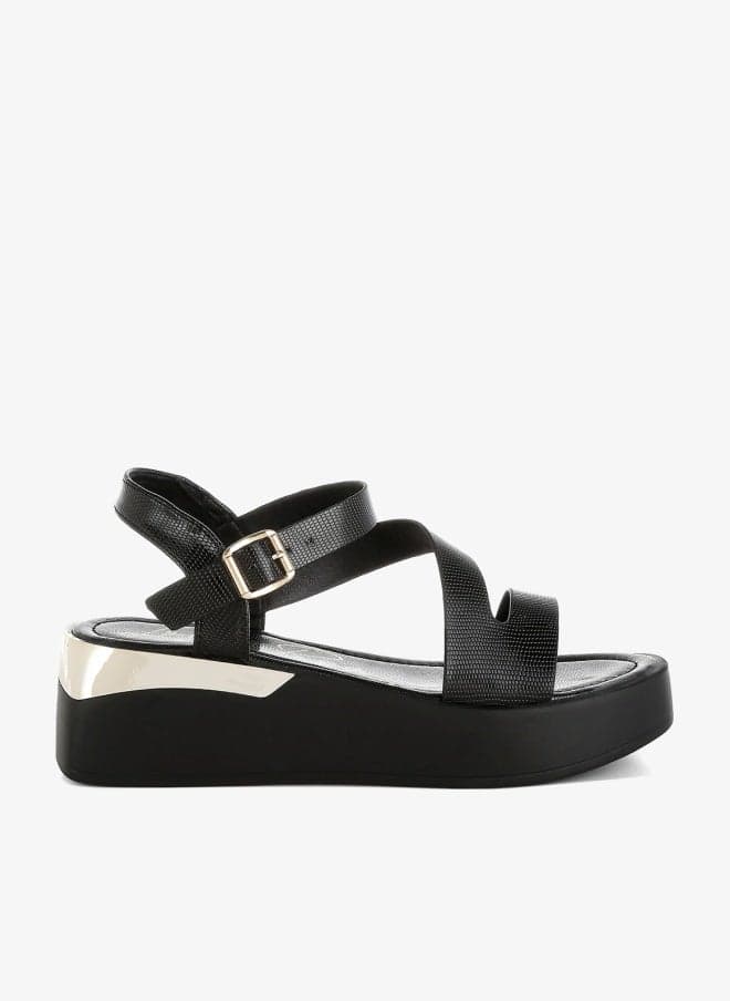 Black Chunky Flatform Sandals with Metallic Detail - Image 1