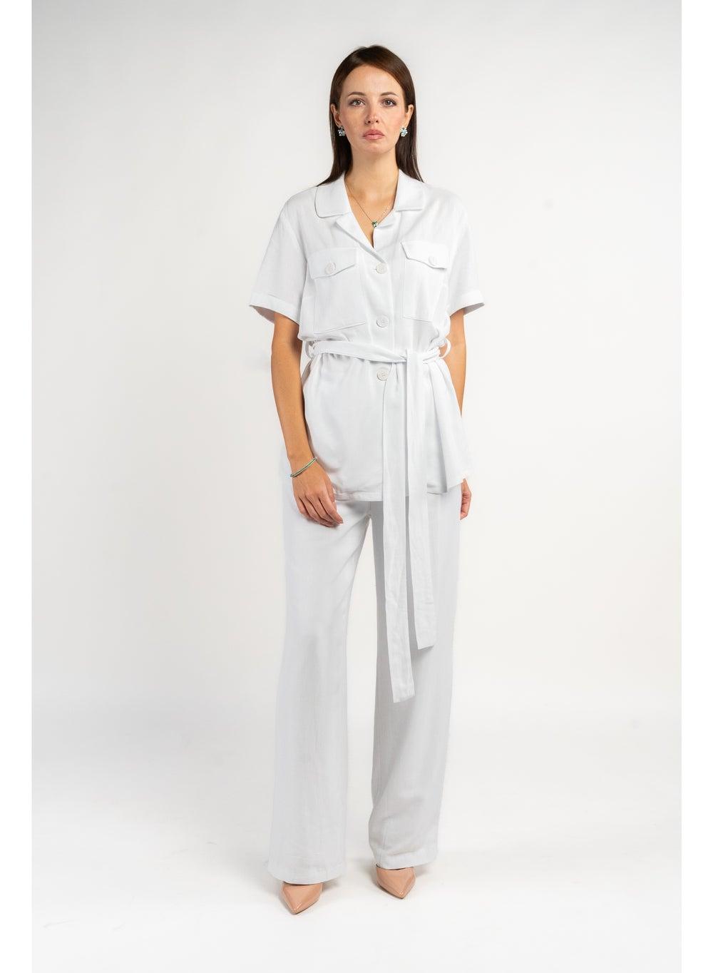 White Linen Co-Ord Set for Women - Image 1