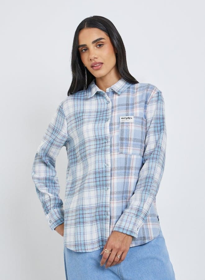 Styli Contrast Checked Oversized Shirt - Image 1