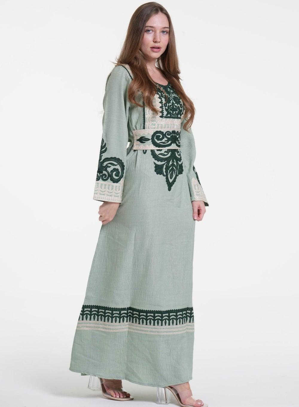 Printed Jalabiya Dress with Belt - Image 1