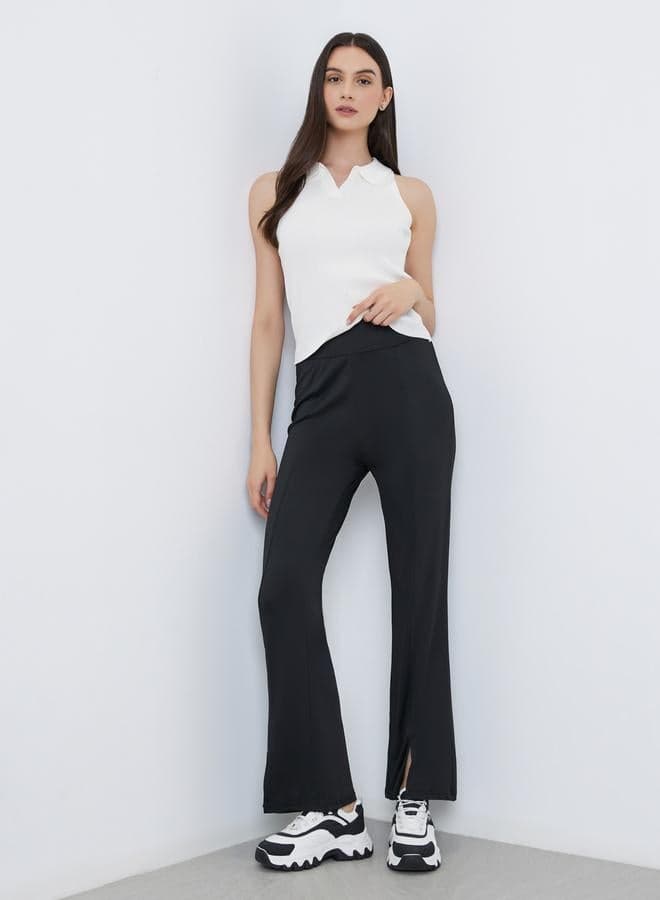 Black Plain Flared Leggings for Everyday Wear - Image 1