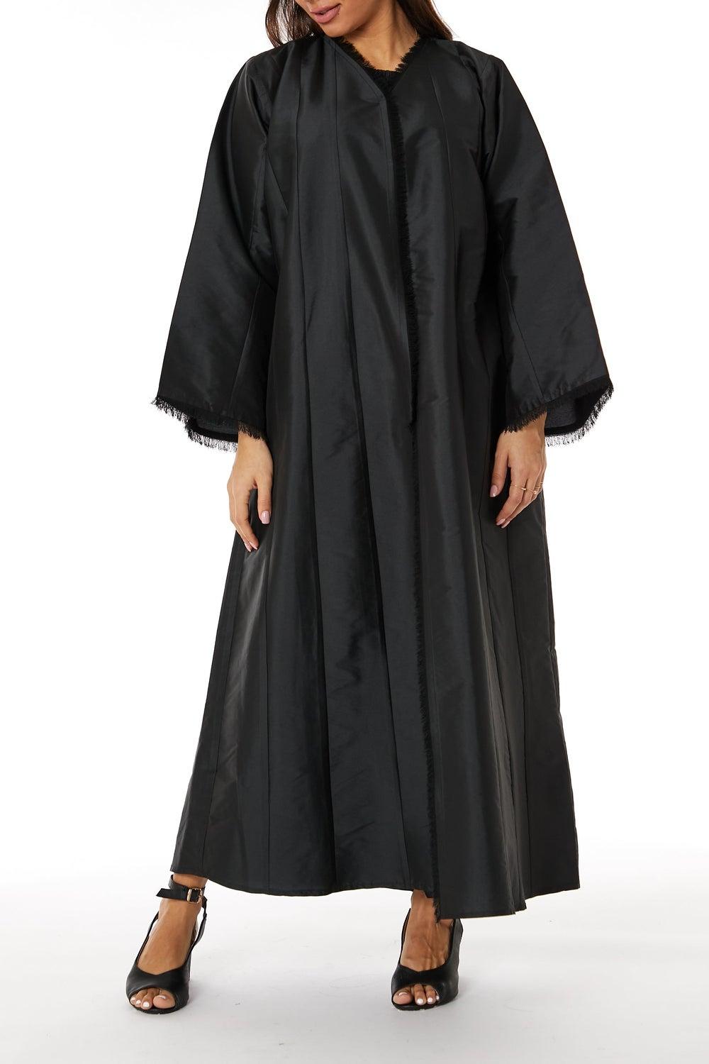 Lace Detailed Open Front Abaya - Image 1
