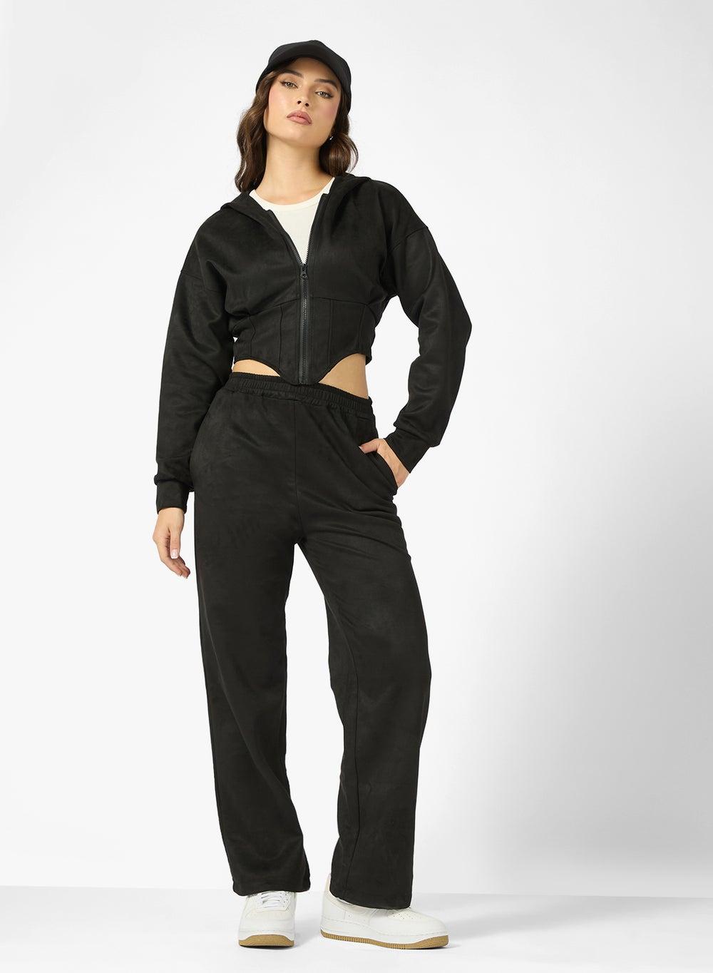 Hooded Zip-Up Fleece Tracksuit with Corset Bodice - Image 1